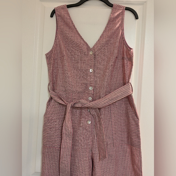FRNCH Laurena Stripe Woven Jumpsuit Cotton Blend Pink Size L Pink White - Picture 4 of 13